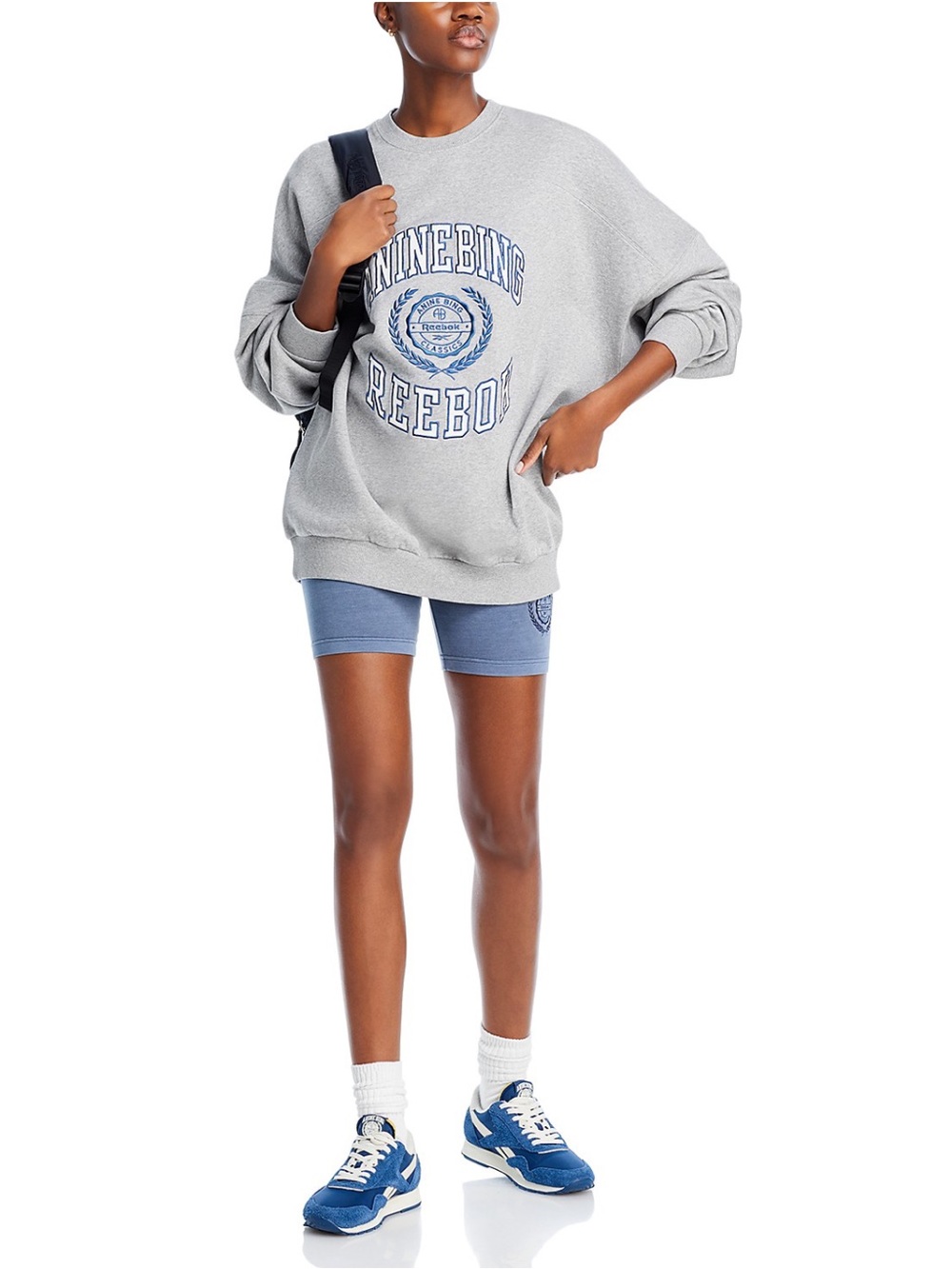 Anine Bing x Reebok Light Gray Crewneck Sweatshirt with Blue Logo